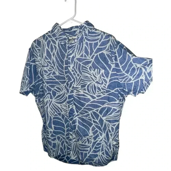 Urban Pipeline Light Blue Tropical Leaf Hawaiian button up Shirt men - Picture 3 of 10